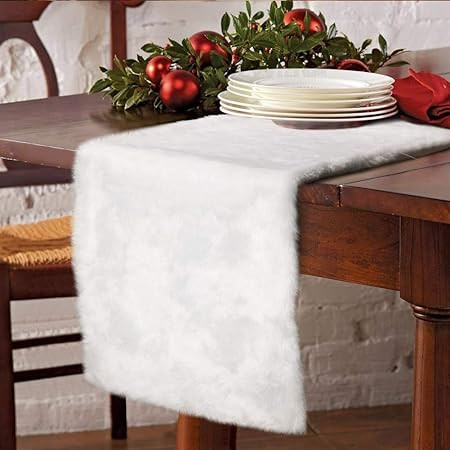 Amazon.com: Christmas Table Runner, Faux Fur Table Runner Winter Snowy Soft Elegant White Table R... | Amazon (US)