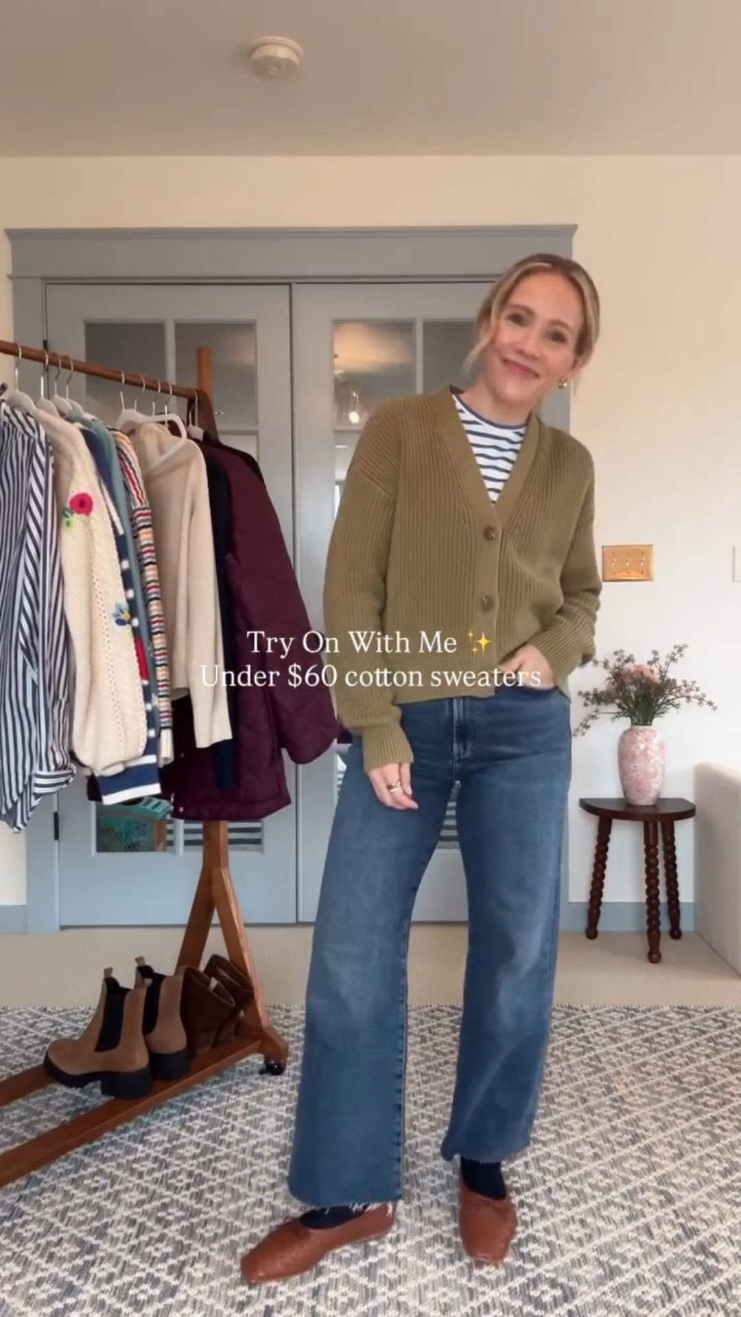 Wearing my regular size small in all Quince cotton sweaters cardigan but would size up in the lady jacket for more room, favorite everyday KULE stripe tee also in small, agolde Harper crop jeans true to size (5’3”) quince flats true to size also linked the designer Freda Salvador pair which comes in incredible color options. ~ xo, Claire 


#LTKgrwm #LTKootd #LTKFindsUnder100