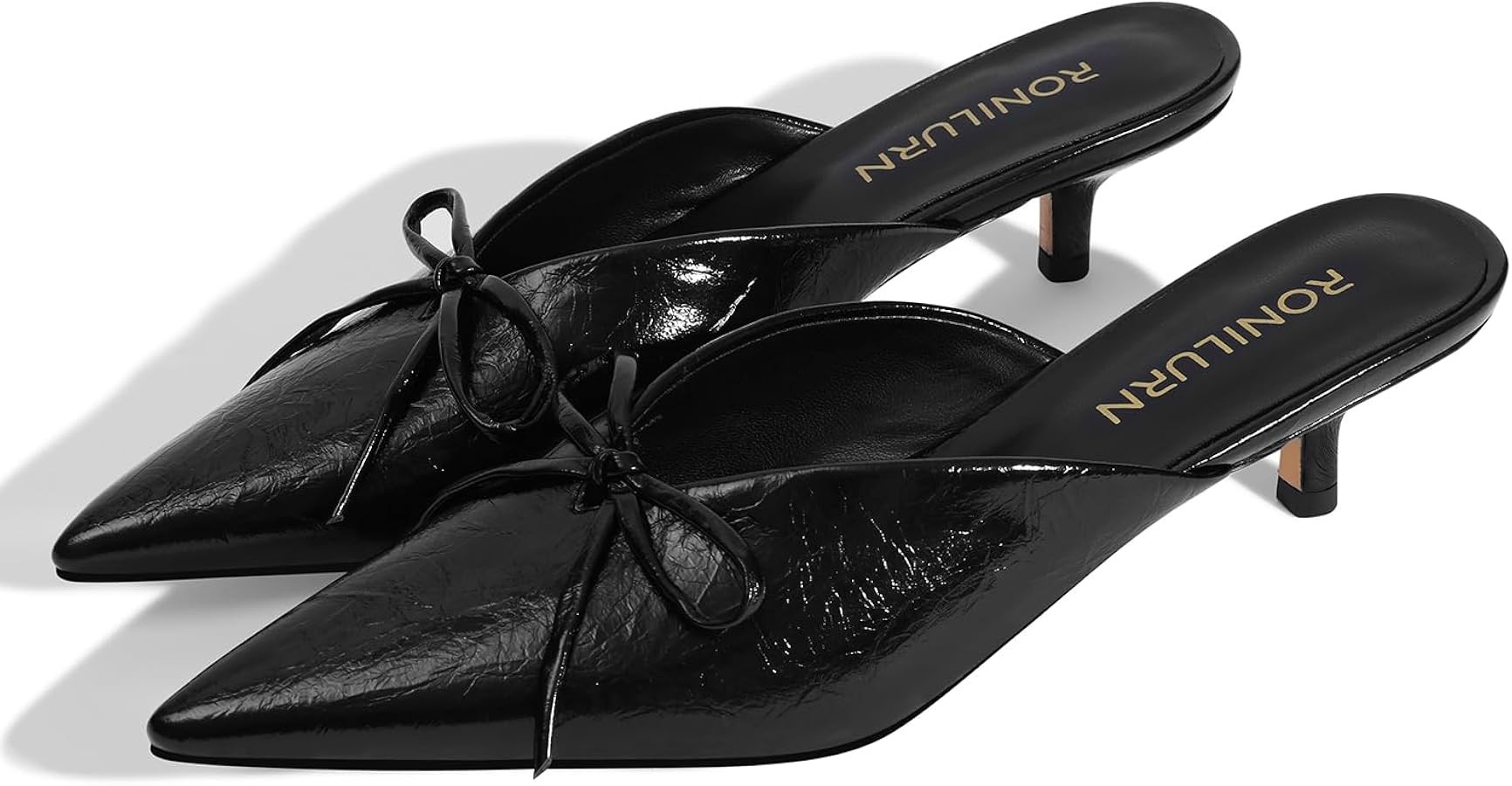 Kitten Heels for Women Heeled Mules Stiletto Pumps Bow Closed Toe Pointed Toe Low Heel Slip on Fa... | Amazon (US)