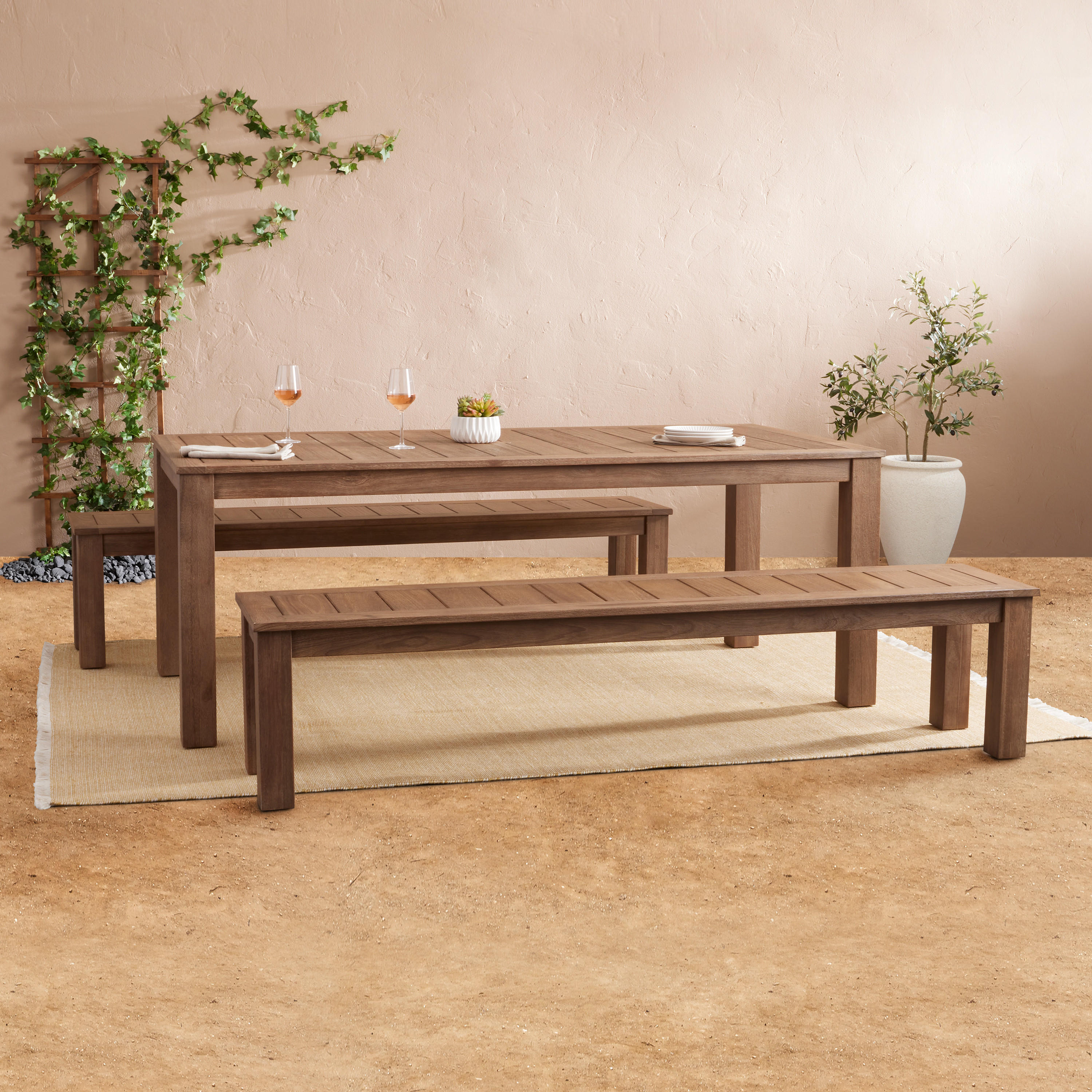 Corsica Light Brown Eucalyptus 3 Piece Outdoor Dining Set | World Market