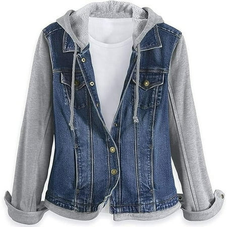 SAGEFINDS Fleece and Denim Jacket for Women - Woman fleece hood jacket - Cotton Hood with Drawstring & Front 2 Pockets Design - X-Large | Walmart (US)