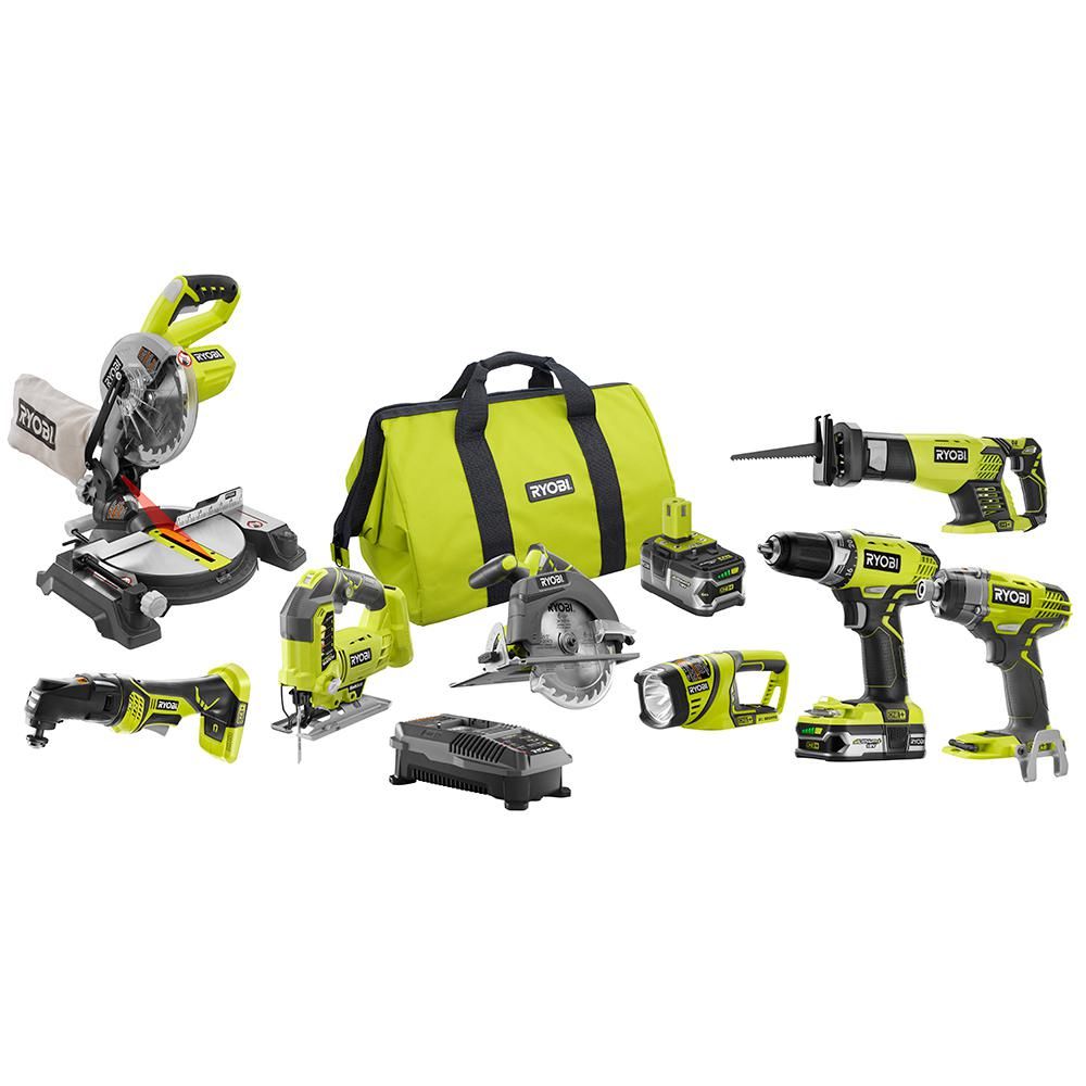 18-Volt ONE+ Lithium-Ion Cordless 8-Tool Combo Kit with (1) 4.0 Ah Battery, (1) 1.5 Ah Battery, 1... | The Home Depot