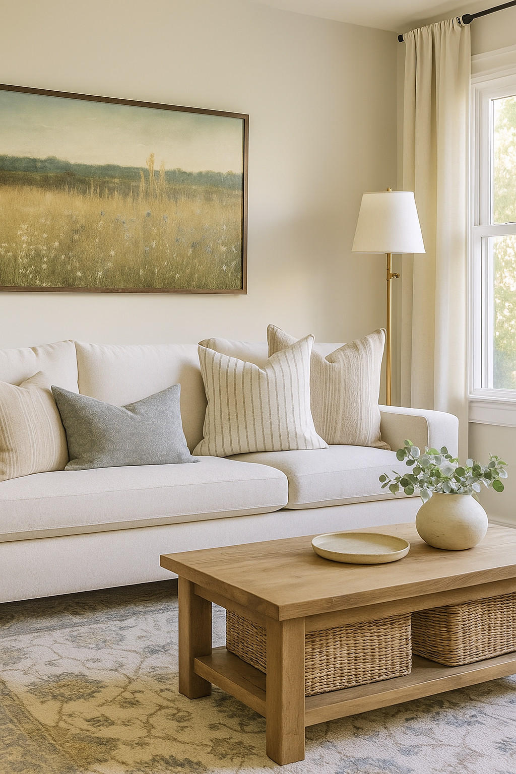 cozy living room
neutral living room
sage and cream living room
green and cream living room
brass floor lamp
target home decor
neutral throw pillows 

 #LTKHome #LTKFindsUnder100 #LTKFamily