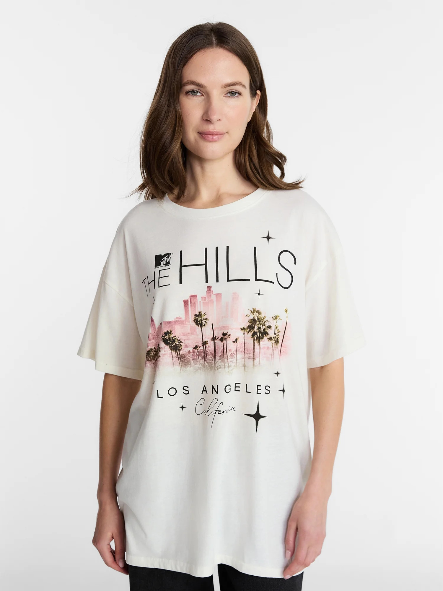 The Hills Women's Oversized Graphic Tee with Short Sleeves, Sizes XXS-XXL | Walmart (US)