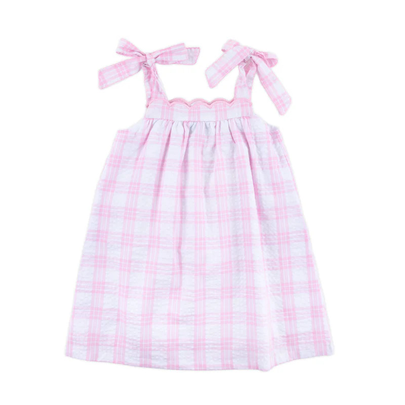 Light Pink Plaid Seersucker Tie Strap Dress | Classic Whimsy