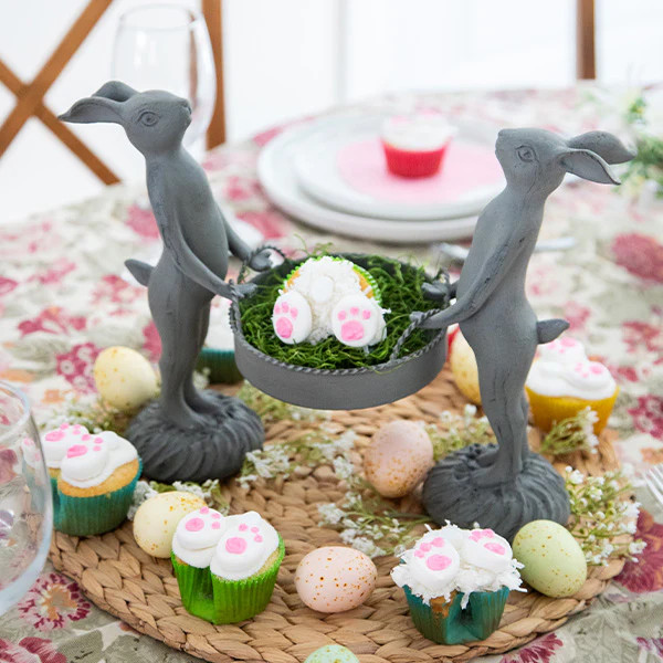 Standing Bunny Duo with Removable Tray | Indoor/Outdoor - Decor Steals | Decor Steals