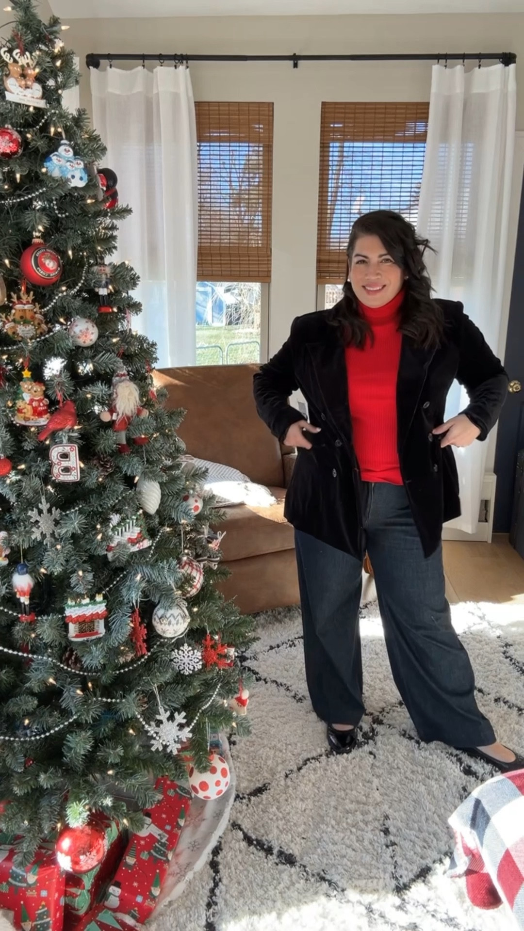Black velvet blazer
Holiday style 
Holiday outfit 
red top 
Christmas outfit
Wide leg denim 
Ballet flats
Walmart fashion

#LTKmidsize #LTKHoliday #LTKover40