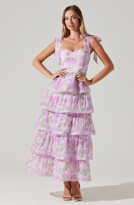 Zirconia Tie Strap Tiered Dress | ASTR The Label (US)