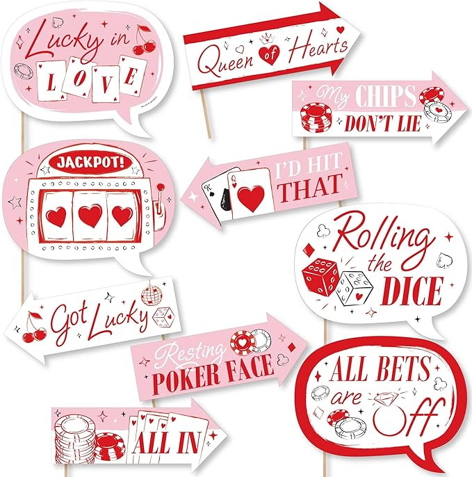 Big Dot of Happiness Funny Lucky in Love Photo Props, Las Vegas Bachelorette Party Decorations, R... | Amazon (US)