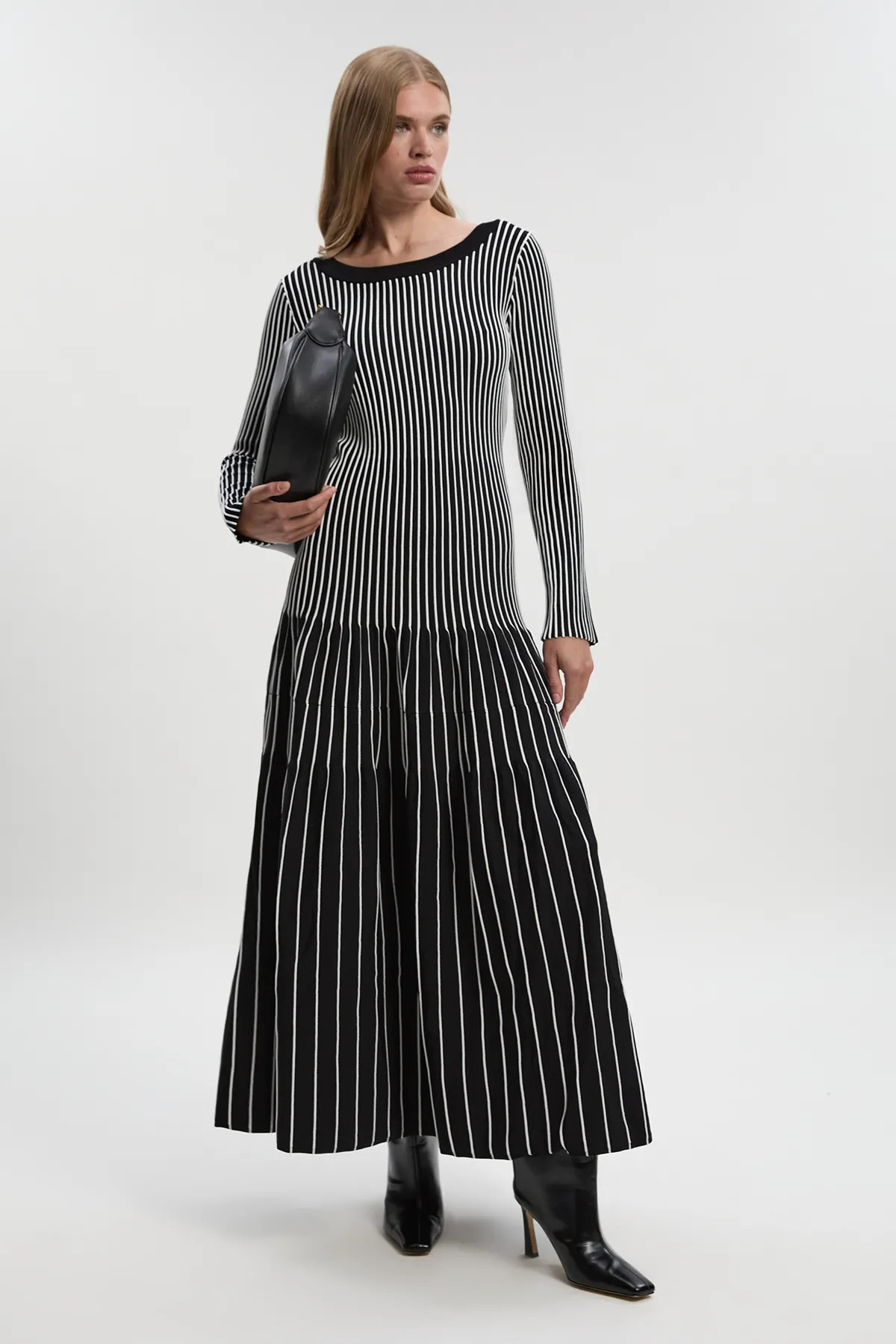Viscose Blend Striped Knitted Maxi Dress | Karen Millen UK + IE + DE + NL