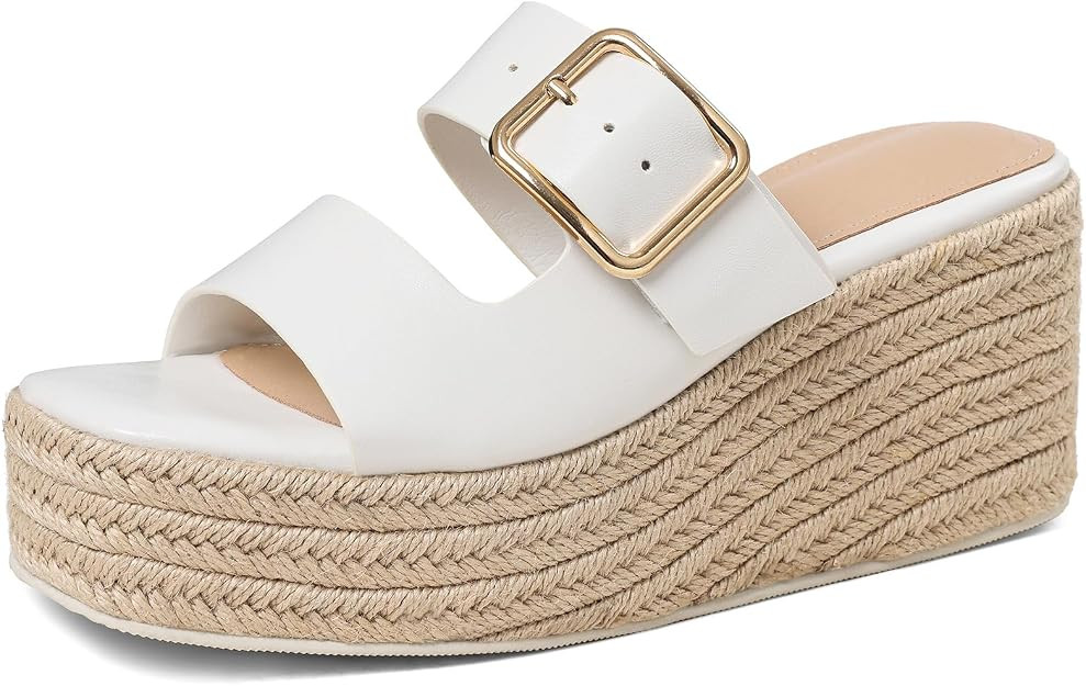 Platform Sandals for Women Summer Slip on Espadrille Wedges Slides | Open Toe,Adjustable Buckle,C... | Amazon (US)