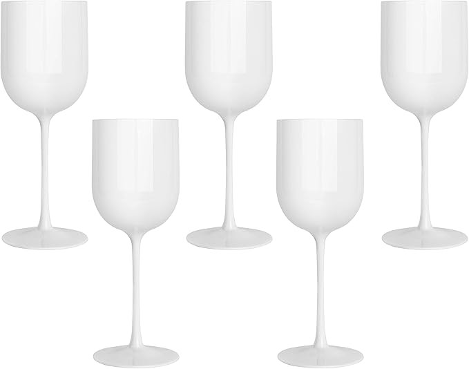 PLASTICPRO White Plastic Wine Glasses Set of 5 Elegant Wine Goblets Hard Plastic Wine Cups on Ste... | Amazon (US)