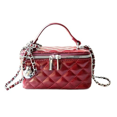 Box Square Handbag Purse for Women Quilted Crossbody Bag Chain Designer Crossbody Shoulder Bag Mini Top-Handle Pouch (wine red) | Amazon (US)