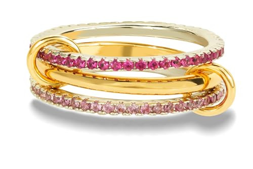 HOLINSE Stackable Rings for Women, Multicolored Connected Ring Set, Gold Silver Multi-Link Connected Ring, Stackable Pink Cubic Zirconia Rings Set (10) | Amazon (US)