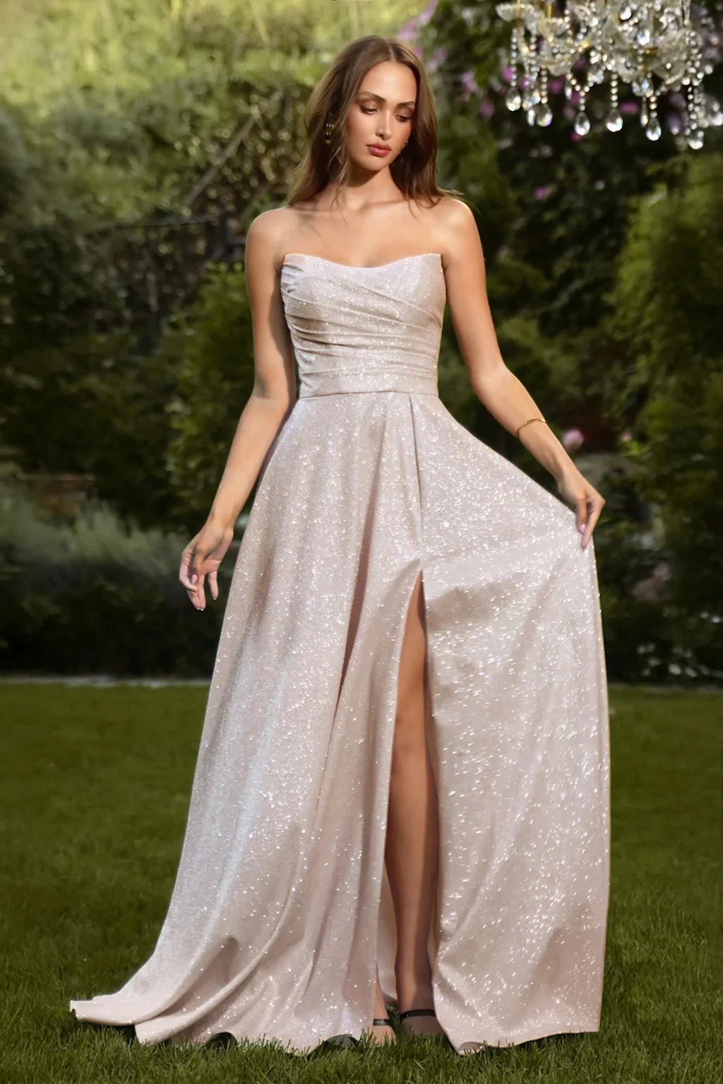 Quinn Gown - Long Strapless Glitter A-line Dress | Lady Black Tie