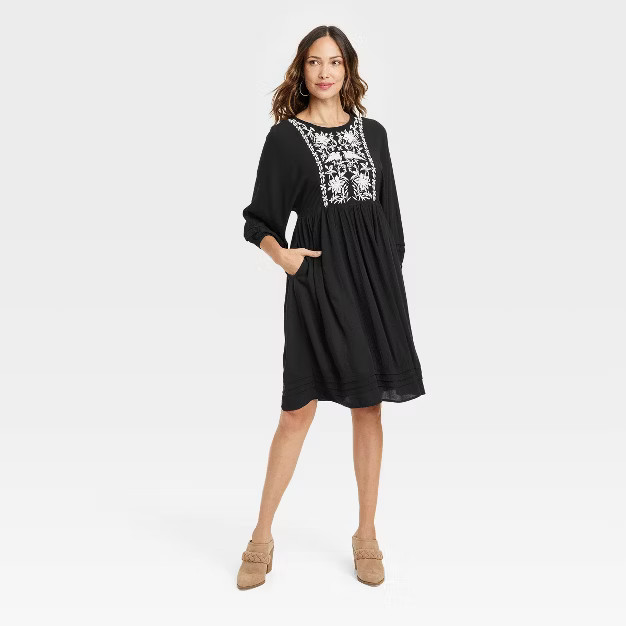 Women's Long Sleeve Embroidered Babydoll Dress - Knox Rose™ | Target