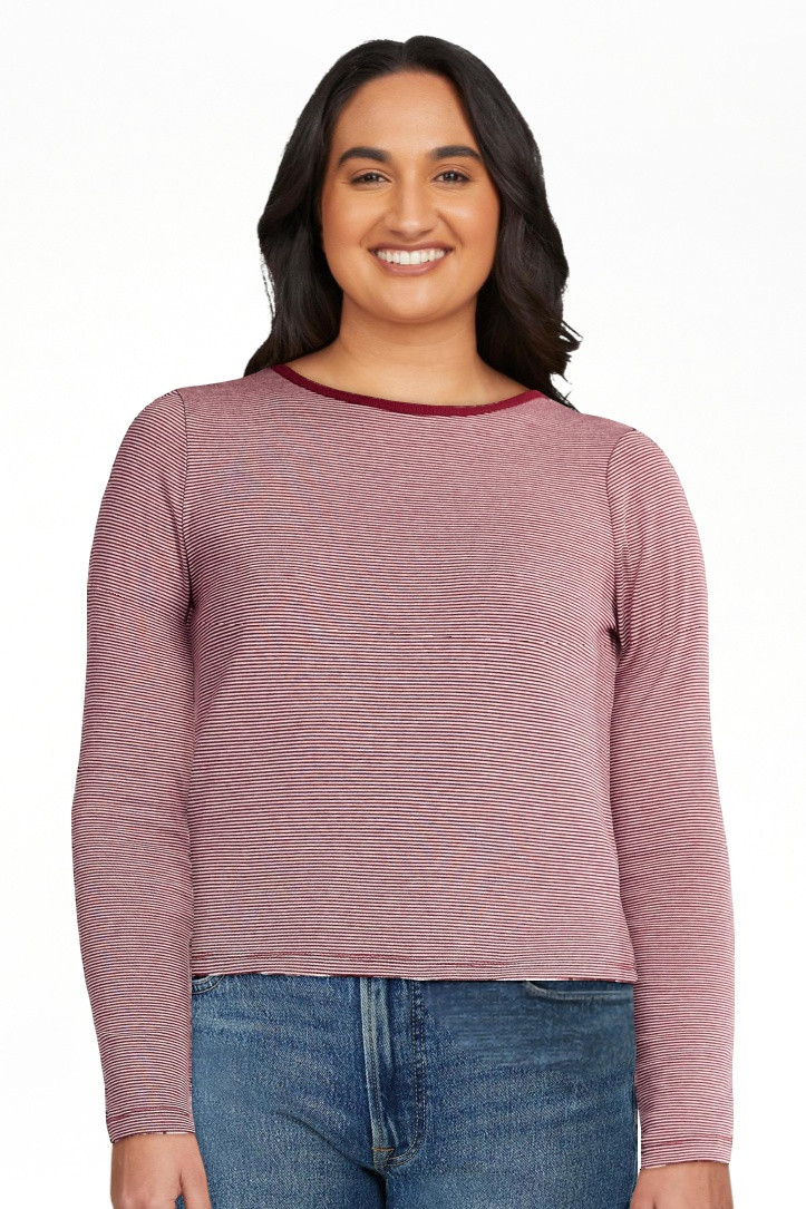 No Boundaries Striped Tee with Long Sleeves, Women's | Walmart (US)