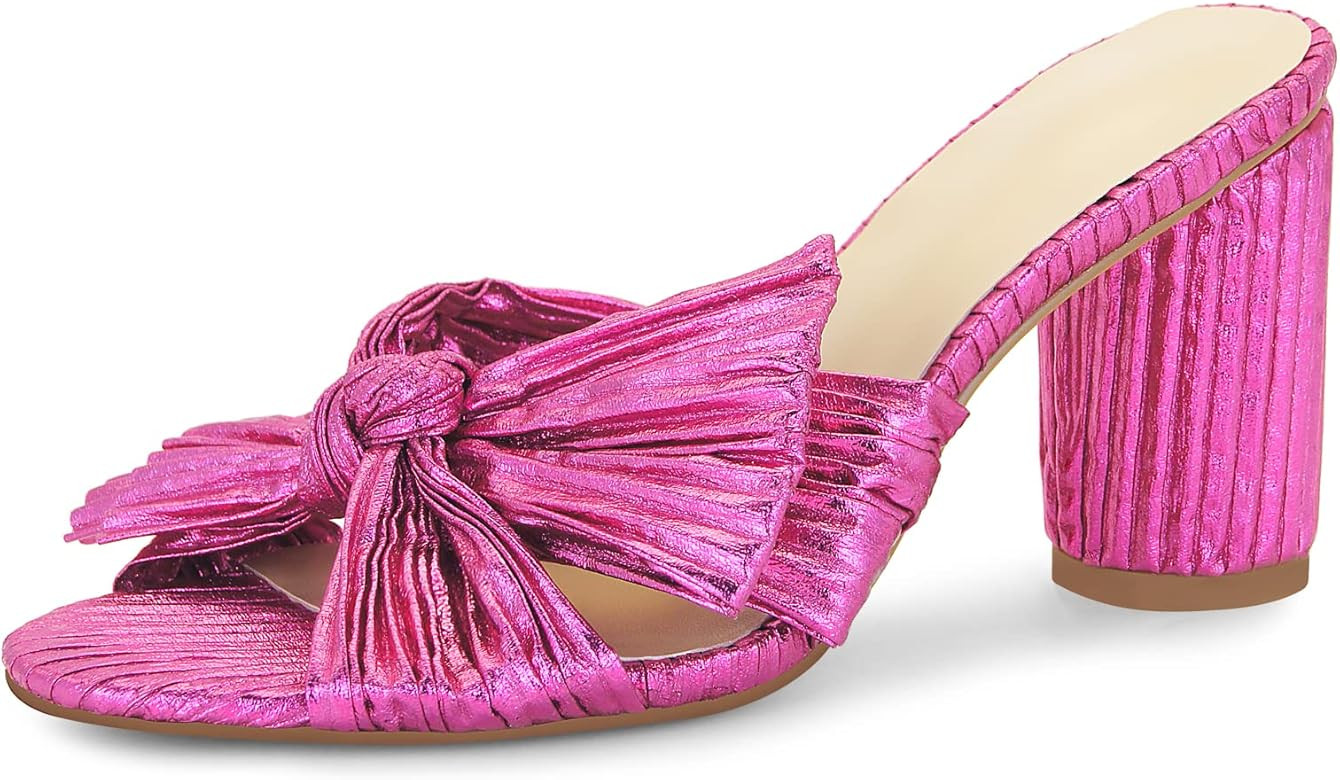 MICIFA Women's Bow Heeled Sandals Slip On Open Toe Block Chunky Heel Sandals Bride Wedding Dress ... | Amazon (US)