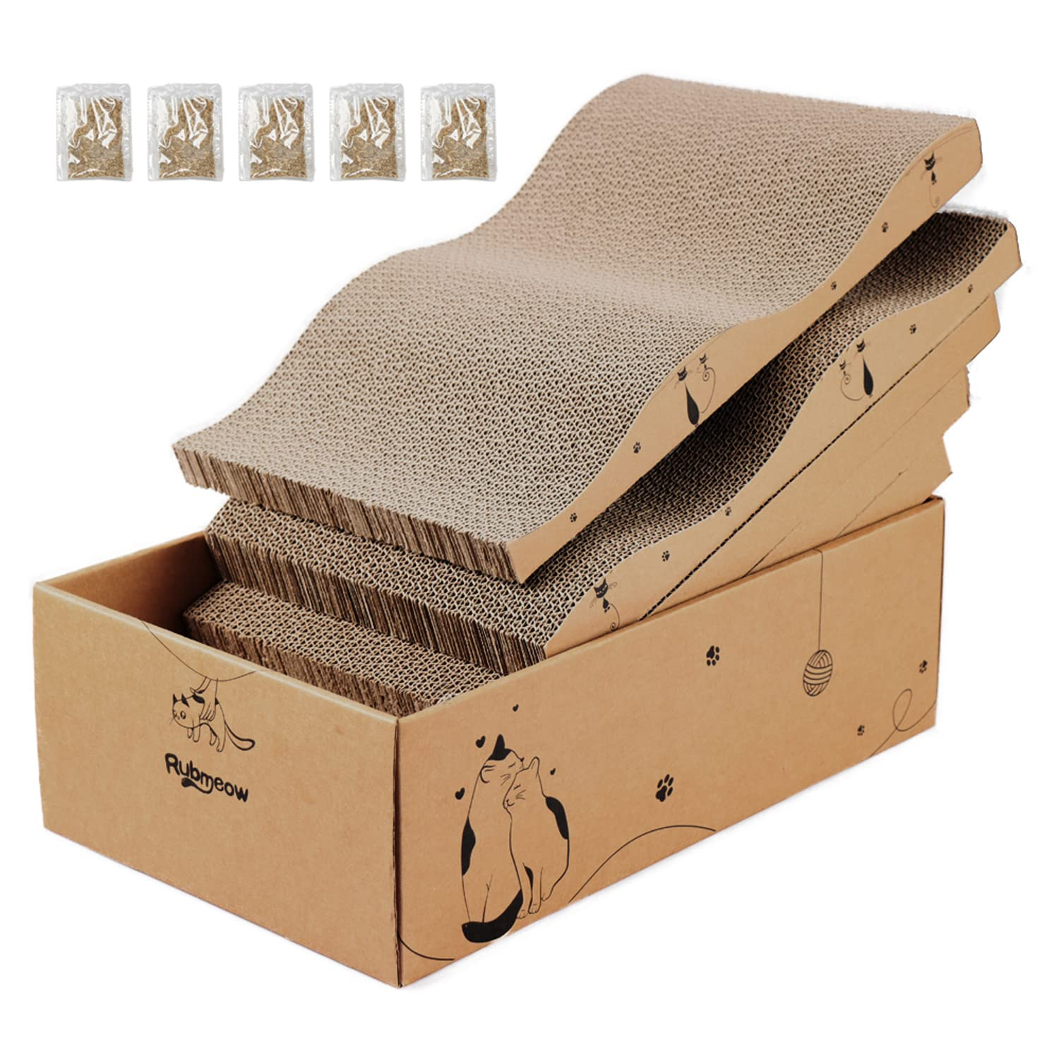 Cat Scratcher Cardboard Scratch Pad Box for Indoor Cats,5pcs Scratching Board Bed Reversible Dura... | Amazon (US)