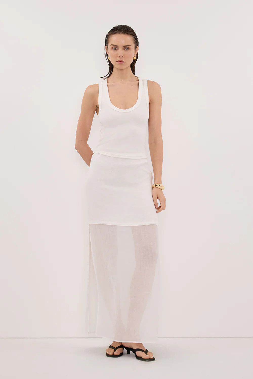 KAI WHITE RAMIE MIDI SKIRT | DISSH