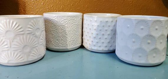 3 Glazed Ceramic Planter  White  Mini Succulent Pot 4 - Etsy | Etsy (US)