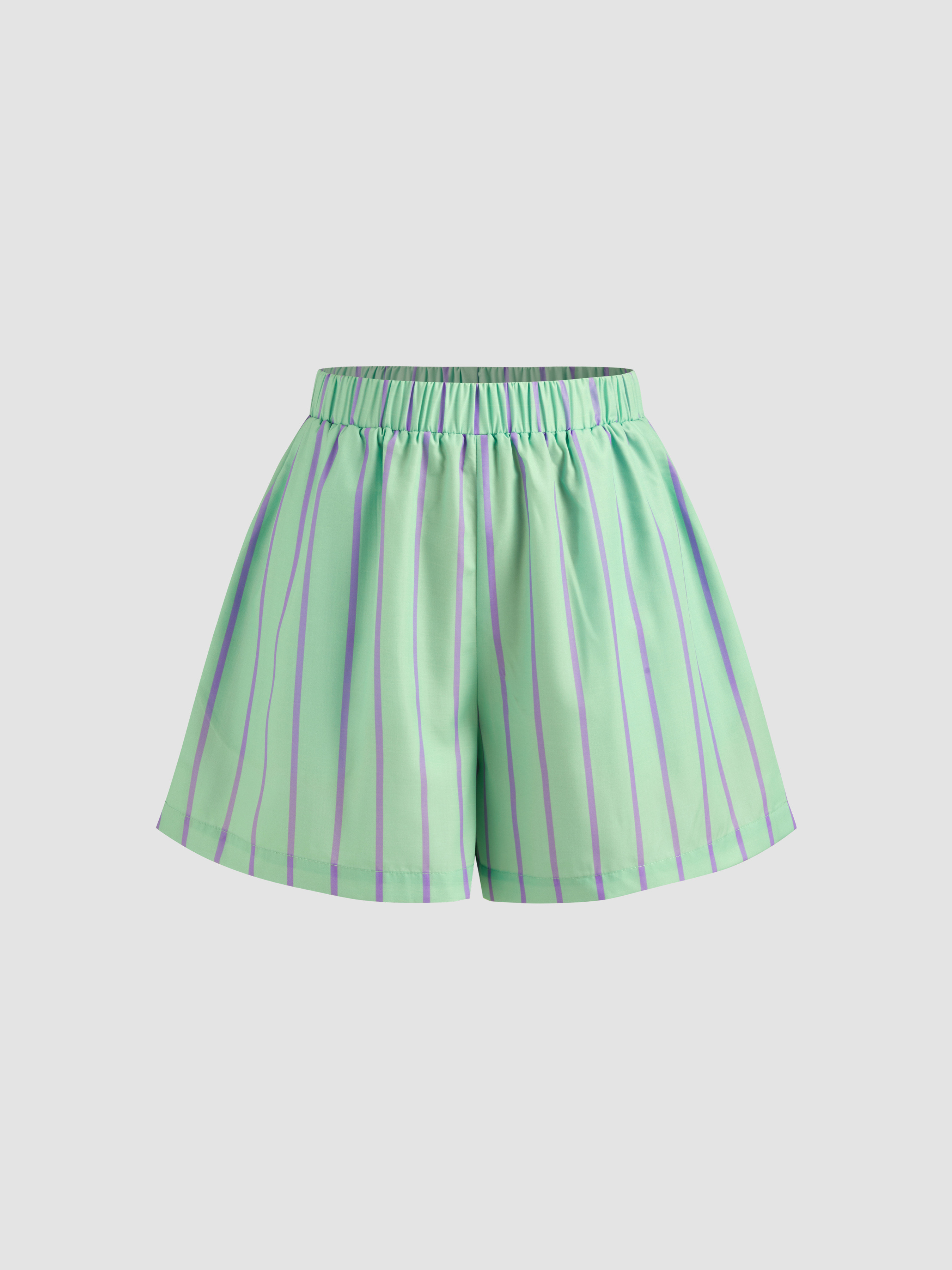 Woven Mid Rise Striped Pocket Shorts For Daily Casual | Cider
