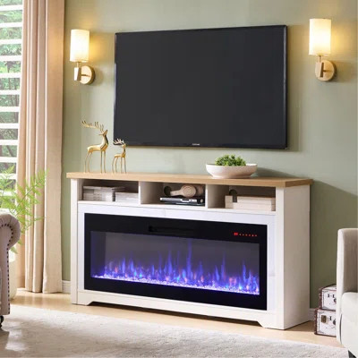 70" Fireplace TV Stand For Tvs Up To 70",With 60"Smart Electric Fireplace,White | Wayfair North America