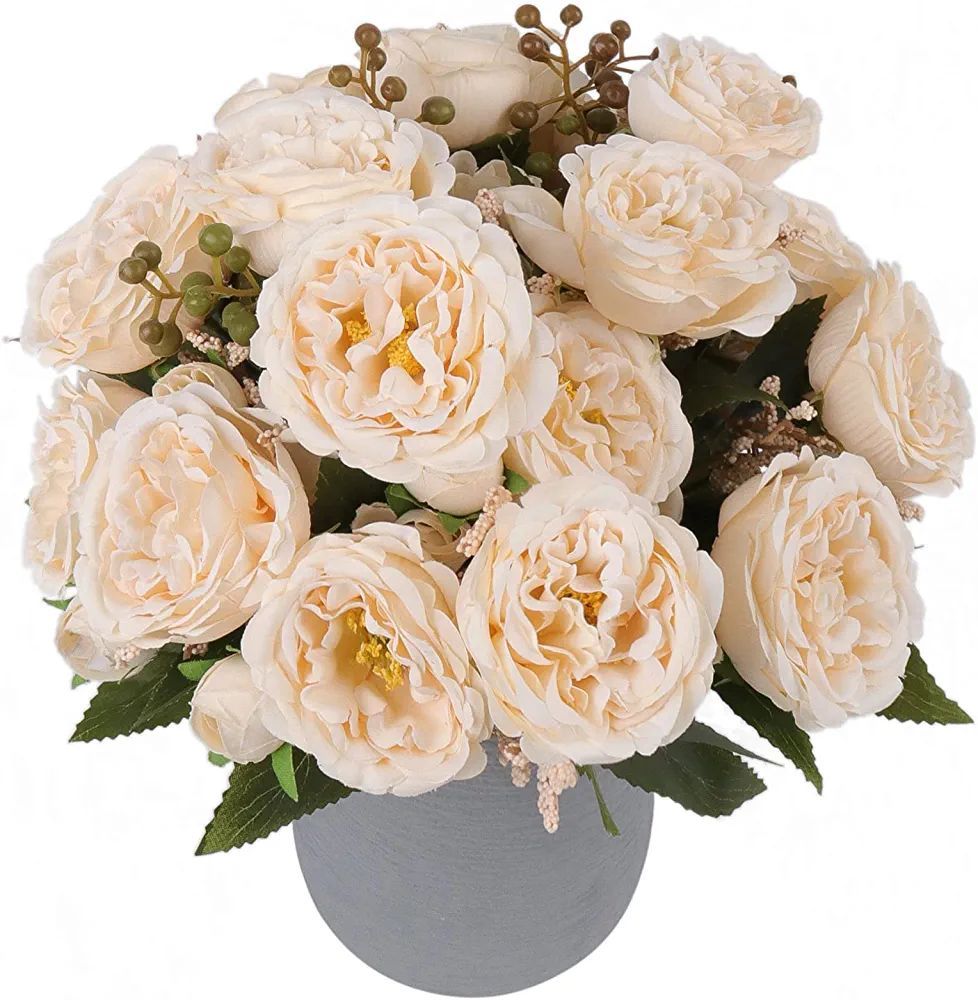 Artificial Peonies Silk Flowers, Beige Faux Peony Bouquet 4 Bundles Florals Arrangements Decor fo... | Amazon (US)