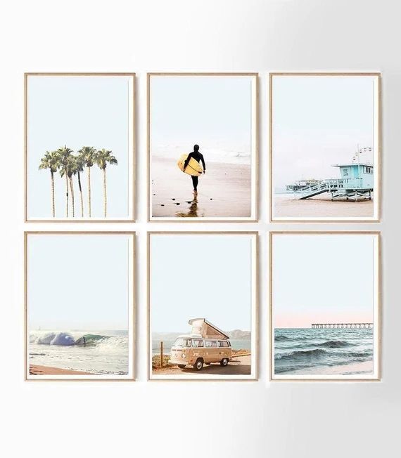 Wall Art Set Of 6 Gallery Coastal Set Boho Beach Wall Art Digital Surf Ocean Photo Pier Print Mod... | Etsy (US)