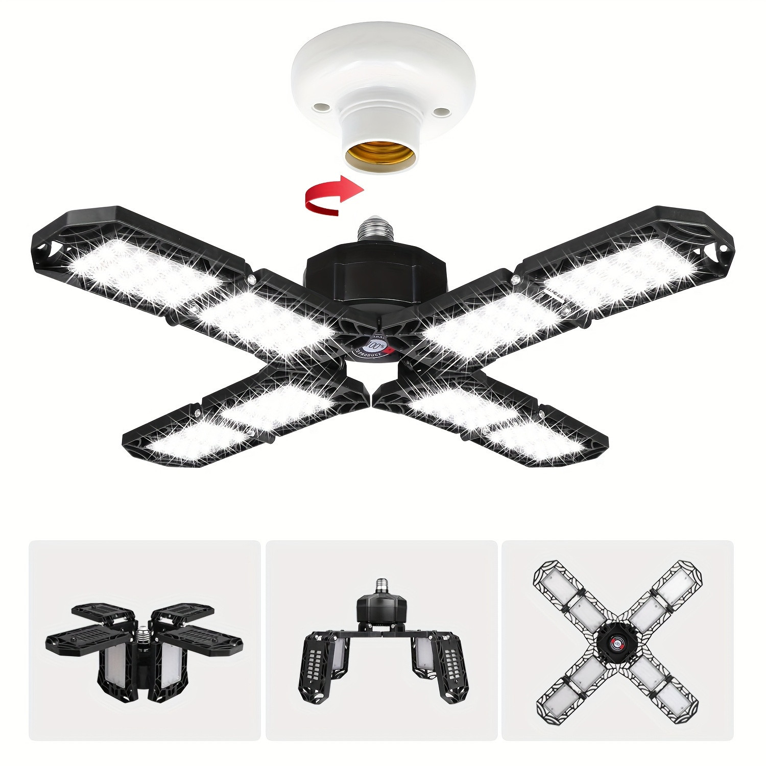 TEMU Adjustable Panel Led Garage Light, 200w 20000 Lumens Deformable Basement Bulb Light Fixture, E26/e27 Ceiling Workshop Work Light, Suitable For Attic Lighting, Workshop | Temu Affiliate Program