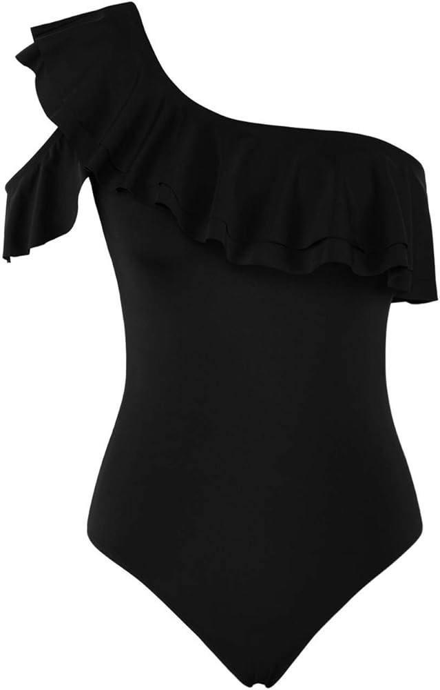Hilor Women's One Piece Swimsuits One Shoulder Swimwear Asymmetric Ruffle Monokinis Bathing Suits | Amazon (US)