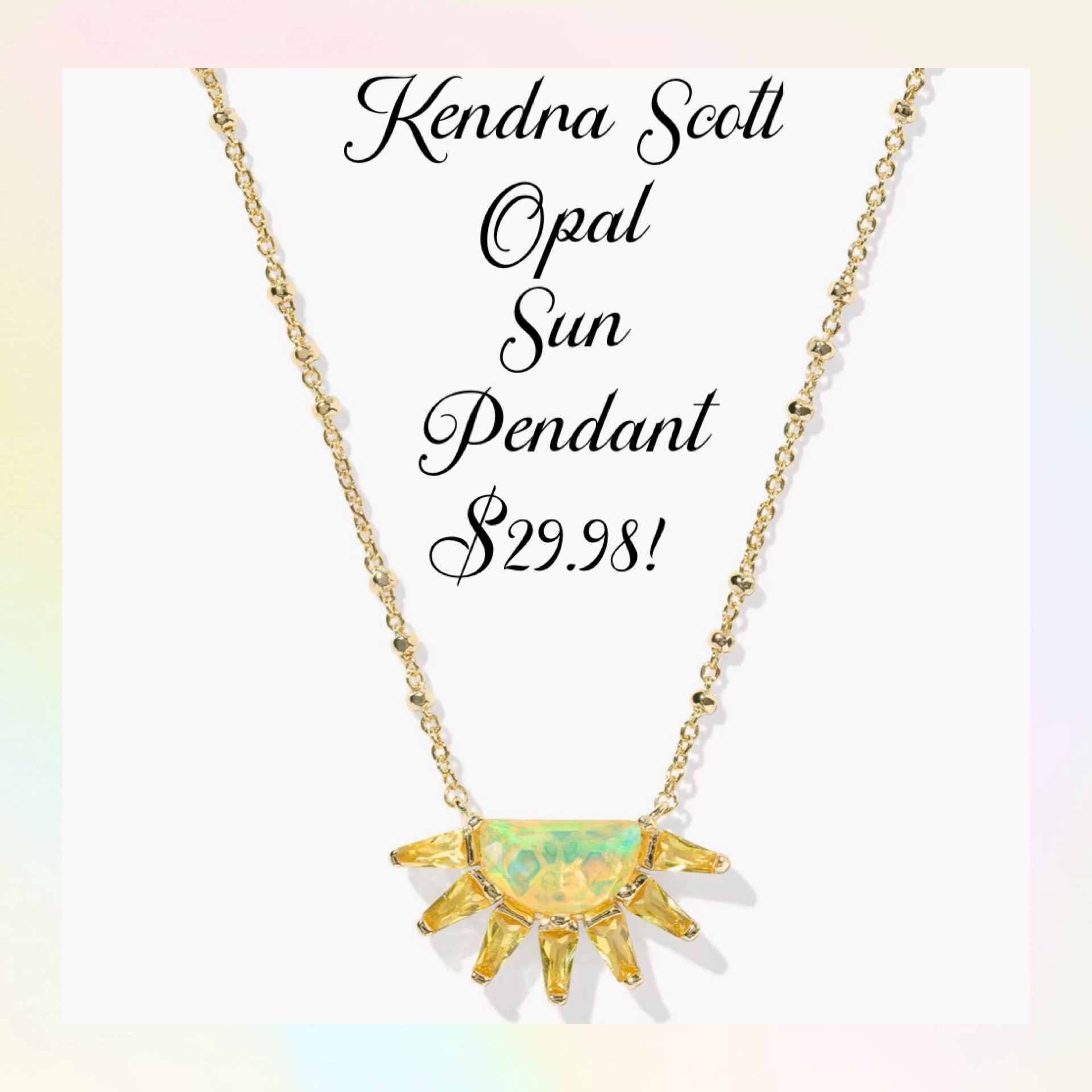The Kendra Scott Opal Sun Pendant has even a hot commodity  that’s been hard to even find in stock for awhile. It’s back AND it’s on sale for only $29.98 right now!! So pretty - perfect for those of all ages, and would be a luxe Easter basket stuffer for a teen or tween ☀️ 

#LTKSpringSale #LTKSaleAlert #LTKBeauty