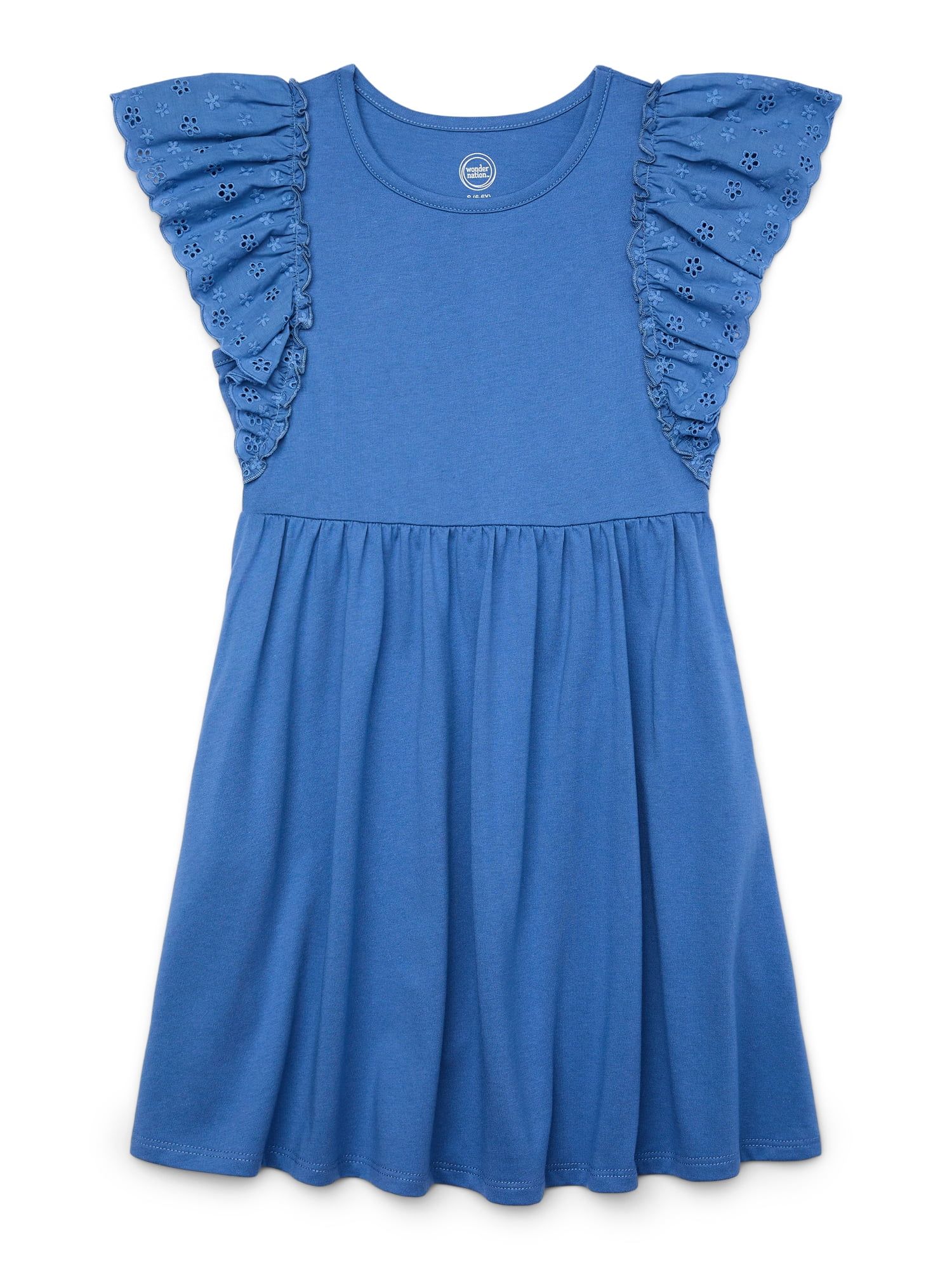 Wonder Nation Girls Eyelet Flutter Sleeve Skater Dress, Sizes 4-18 & Plus | Walmart (US)