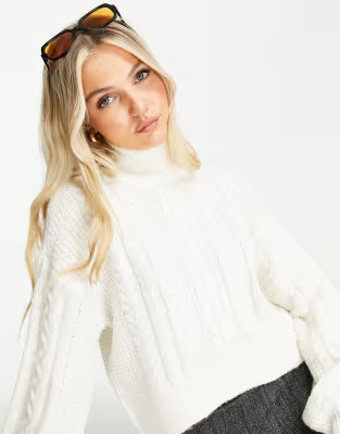 Noisy May high neck cable knit sweater in cream | ASOS (Global)