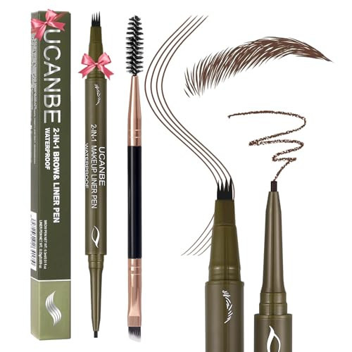 UCANBE Eyebrow Pencils for Women with Spoolie Brush, Dual-Ended Eyebrow Pen with 4-Fork-Tip & Gel Eyeliner, Microblading Brow Pen with Eyeliner Pencil + Brow Brush for Hair Like Brows, Dark Brown | Amazon (US)