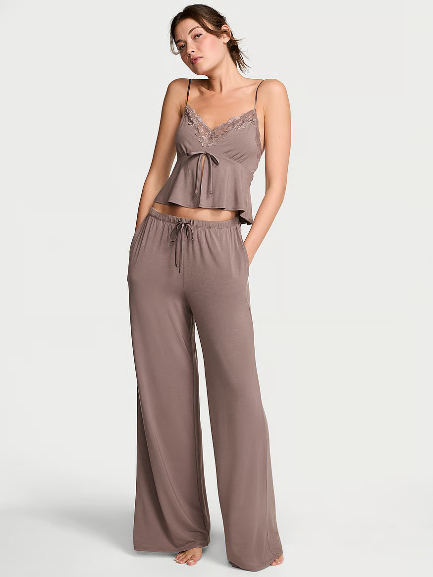 Buy Modal Soft Lace-Trim Cami & Wide-Leg Pant Set, Cloudy Grey - Order Pajamas Sets online - Vict... | Victoria's Secret (US / CA )