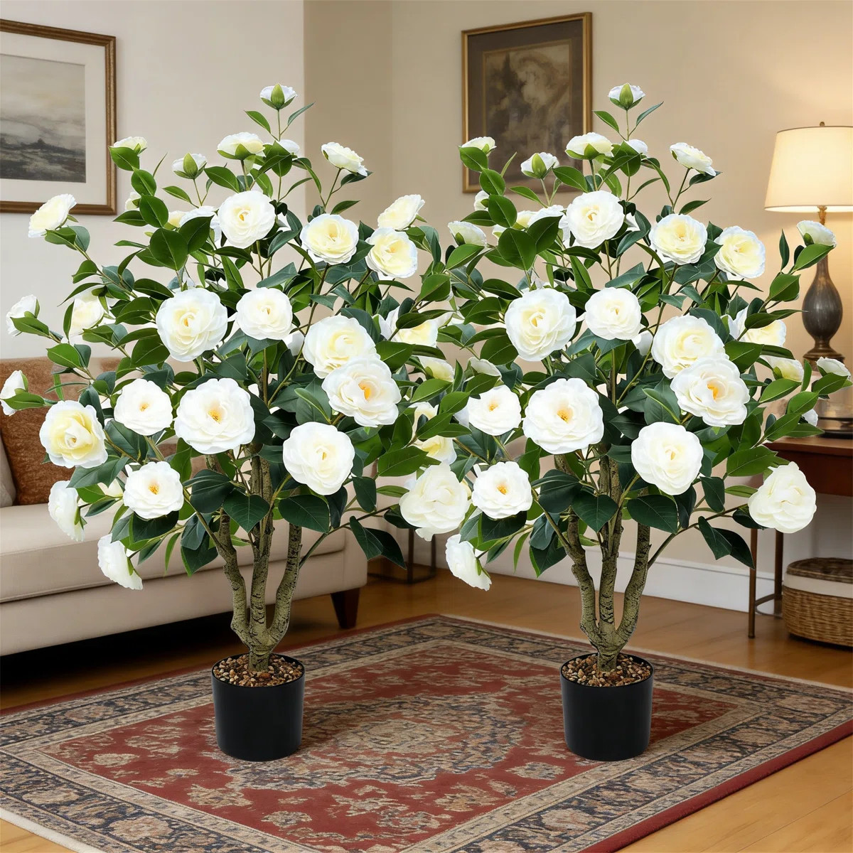 Astoria Grand Artificial Camellia Tree With 32 Blooming Flowers, 2 Pack Faux Plants For Indoor Ou... | Wayfair North America