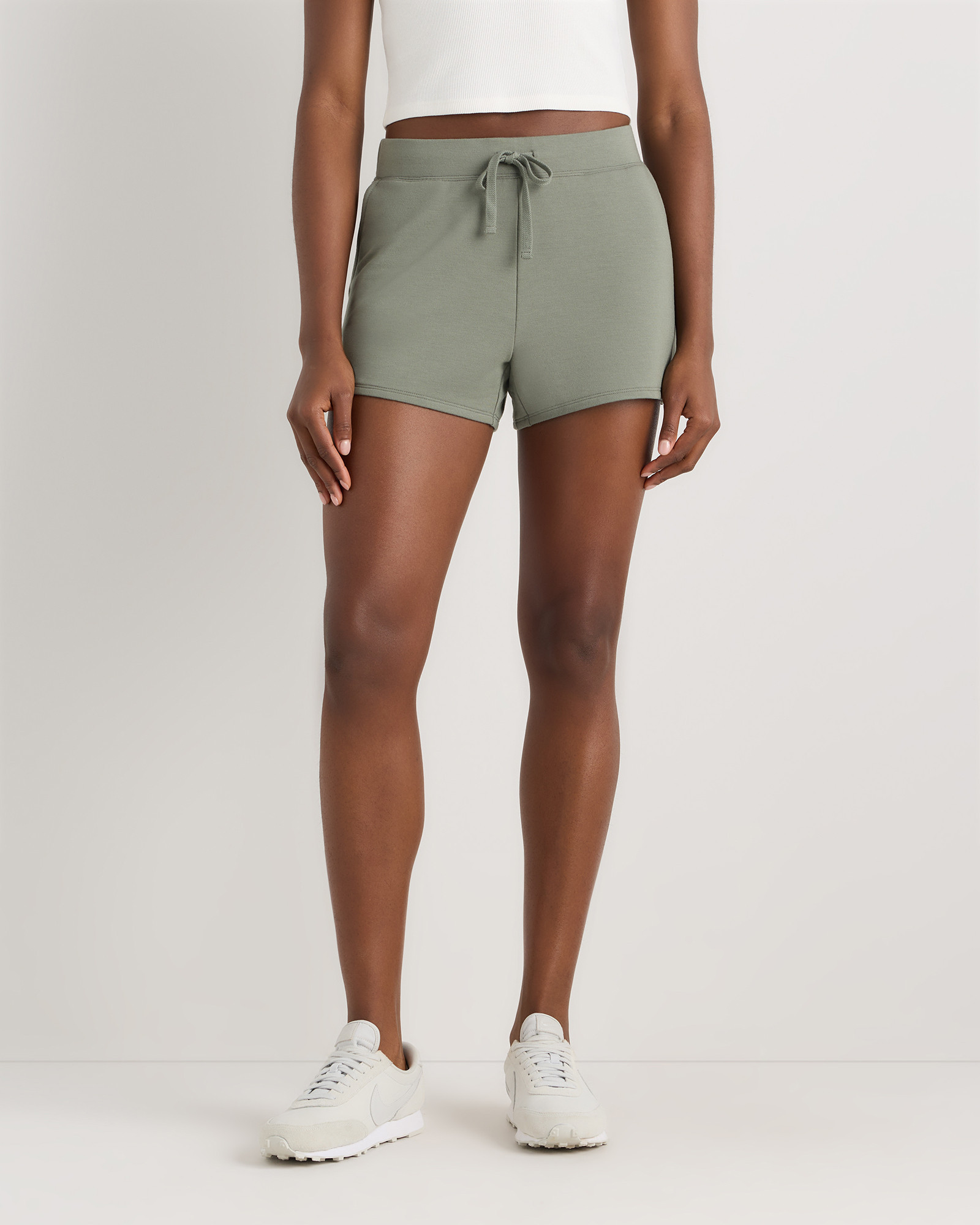 Quince | Women's SuperSoft Fleece Shorts in Smoked Thyme Green, Size Medium, Lenzing Modal | Quince