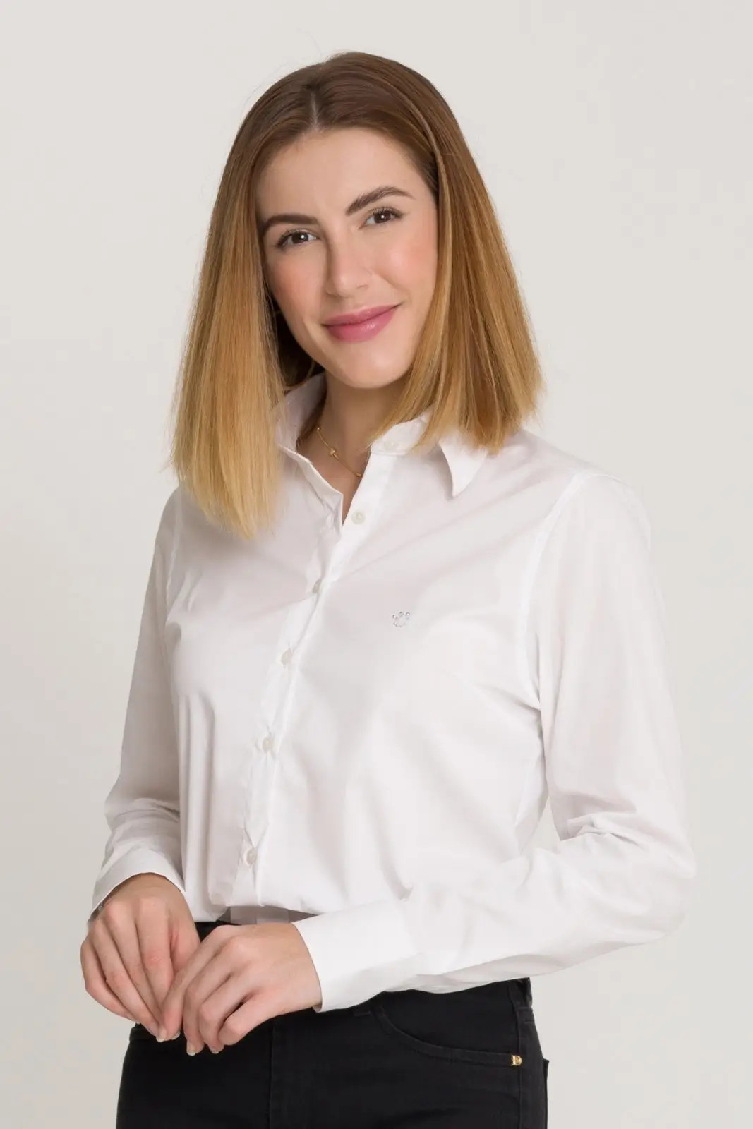 Camisa Social Feminina Olimpo Manga Longa Branca | Dafiti (BR)