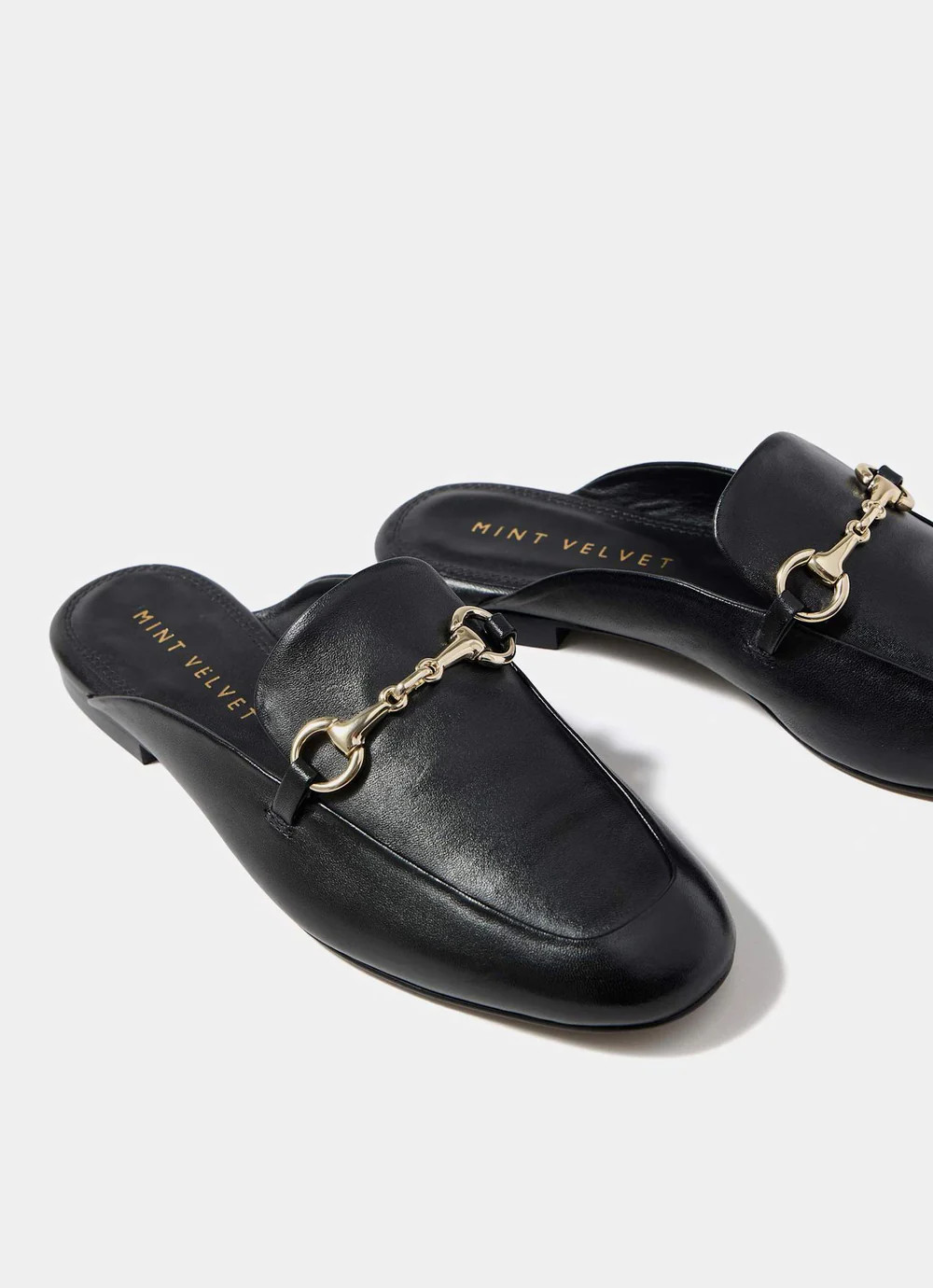 Faye Black Leather Backless Loafers | Mint Velvet