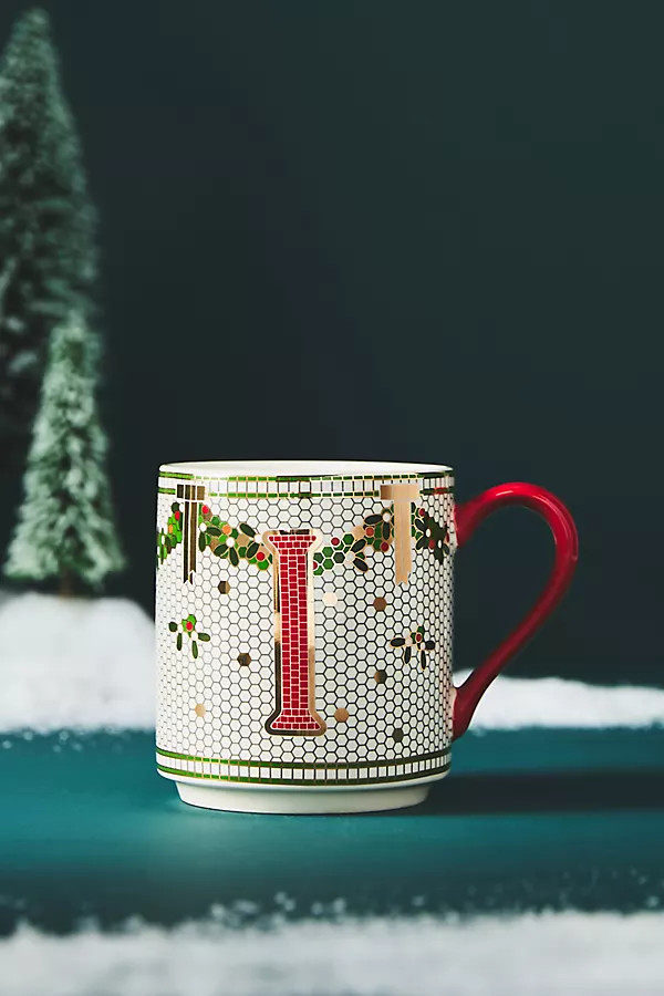 Festive Bistro Tile Stoneware Monogram Mug | Anthropologie (US)