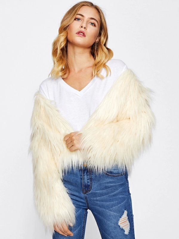 Fluffy Faux Fur Coat | SHEIN