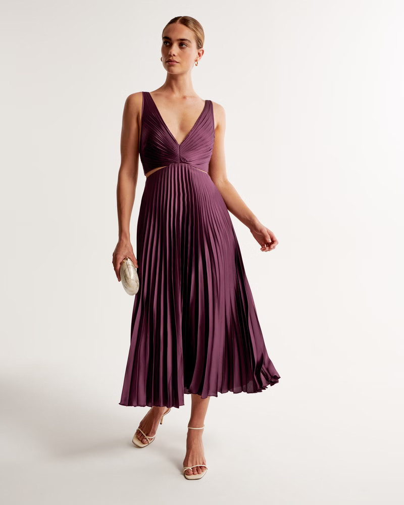 Satin Pleated Cutout Maxi Dress | Abercrombie & Fitch (US)