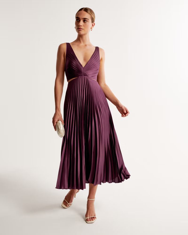 Women's Satin Pleated Cutout Maxi Dress | Women's Dresses & Jumpsuits | Abercrombie.com | Abercrombie & Fitch (US)