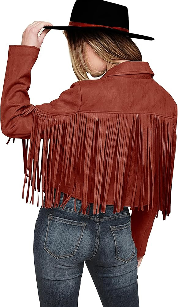 PRETTYGARDEN Women's Fringe Faux Suede Leather Jackets 2024 Fashion Tassel Motorcycle Cropped Coa... | Amazon (US)