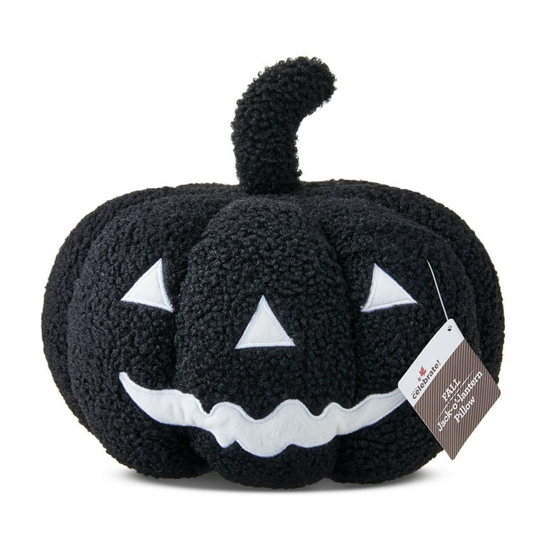 Plush Jack-o'-Lantern Decorative Pillow, Black & White, 9", Fall by Way To Celebrate | Walmart (US)