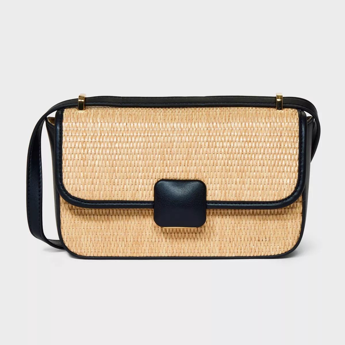 Straw Elongated Refined Crossbody Bag - A New Day™ Natural/Black | Target