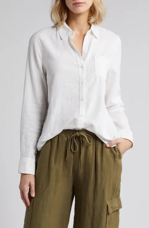 caslon(r) Linen Blend Button-Up Shirt in White at Nordstrom, Size Small | Nordstrom