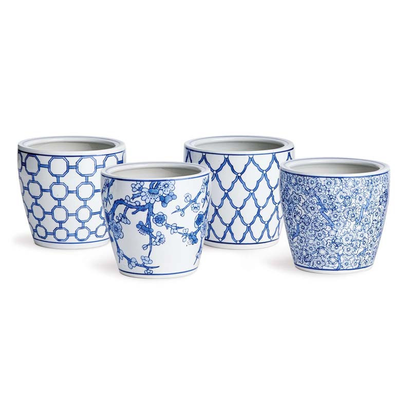 Handpainted Chinoiserie Mini Cachepots, Set of 4 - Blue, Ceramic | The Company Store | The Company Store