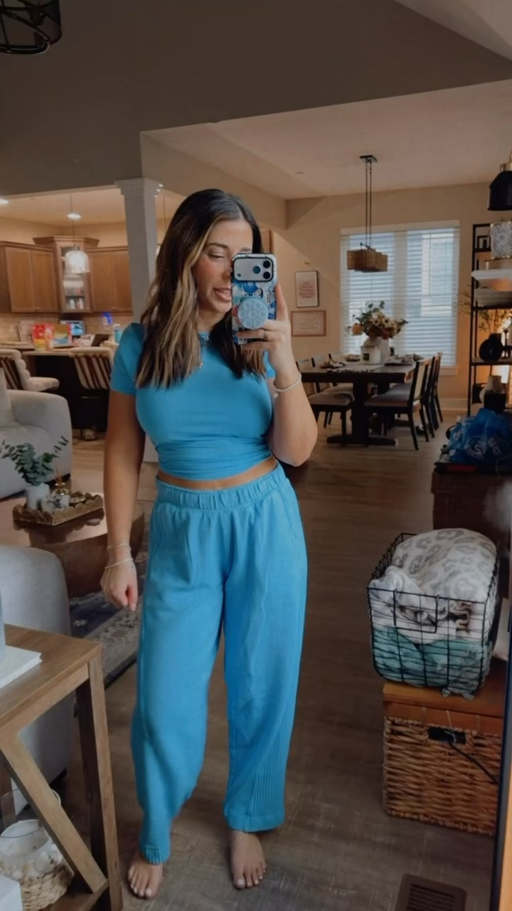 I’m totally struggling with the length of these pants, but I’m loving the color and fit and want to keep them ☺️. This top is one of my favorite styles from aerie, it’s so flattering, smoothing and all around a win and this look is gorgeous for lounging at home. 
Casual mom outfit 

#LTKSaleAlert #LTKMidsize #LTKPetite